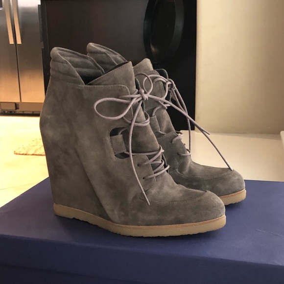 stuart weitzman suede lace up ankle boots
